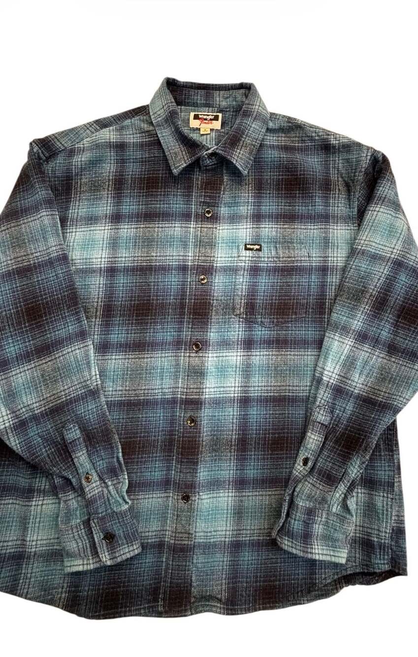 Wrangler x Fender Men's Blue Plaid Flannel Shirt Size M